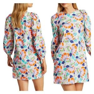CECILIE COPENHAGEN Mirna Dress Mini Shift Ivory Blue Orange Floral M Medium (B